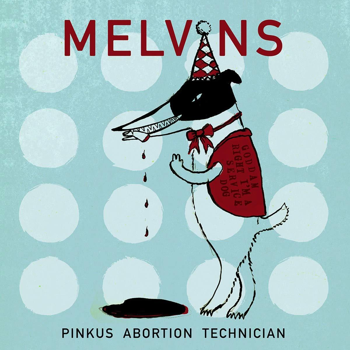 Albumcover: Melvins. Cartoon-Hund in einer Dienstweste, hält eine Schleife, mit Blutstropfen und Tupfen.