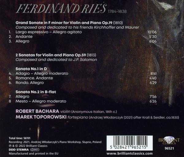 Robert Bachara - Ries:3 Violin Sonatas  - (CD)