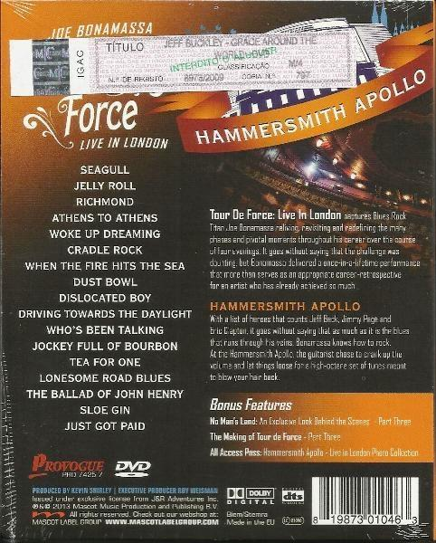 Die Rückseite einer Joe Bonamassa DVD-Hülle mit Text und Bildern.