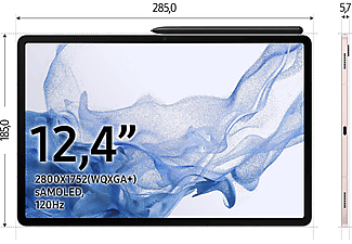 SAMSUNG Galaxy Tab S8+ 5G, inklusive S-Pen, Tablet, 256 GB, 12,4 Zoll, Silver