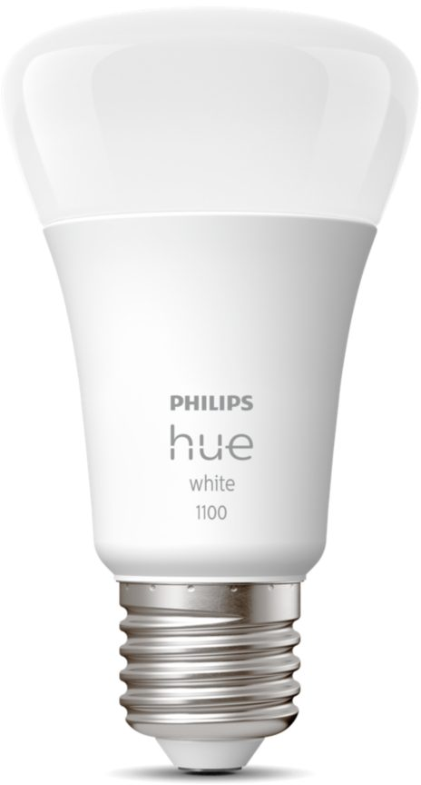 Ampoule intelligente Philips Hue blanche, avec le nom de la marque visible.