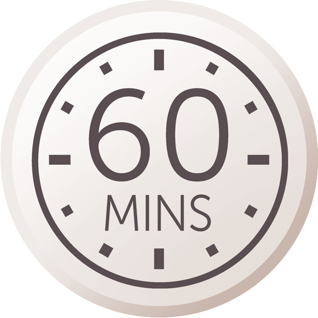 Zifferblatt mit 60 Minuten. Die Uhr ist weiß mit dunklem Rand.