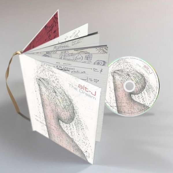 Ein aufgeschlagenes Notizbuch mit handgezeichneten Bildern und Texten neben einer CD.
