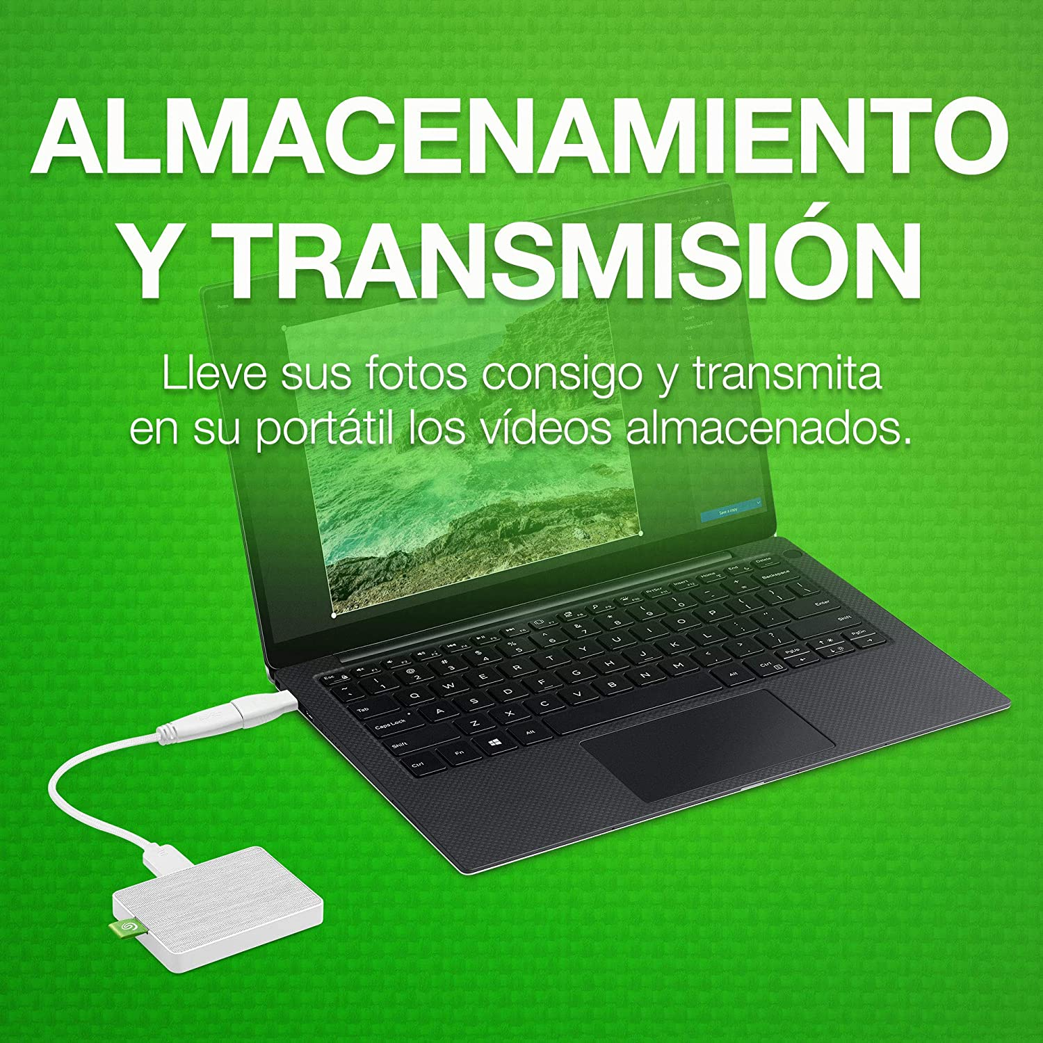 Disco duro externo 1 TB - Seagate Ultra Touch SSD STJW1000400, SSD, 2.5", USB-C, 400 MB/s, Blanco