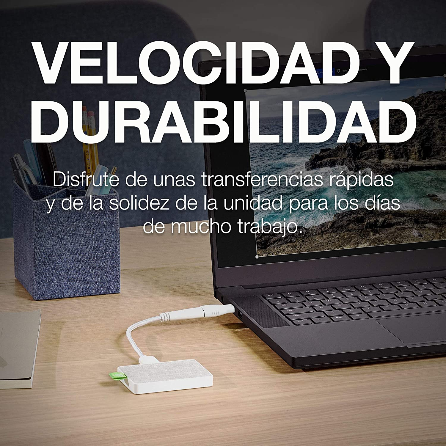 Disco duro externo 1 TB - Seagate Ultra Touch SSD STJW1000400, SSD, 2.5", USB-C, 400 MB/s, Blanco