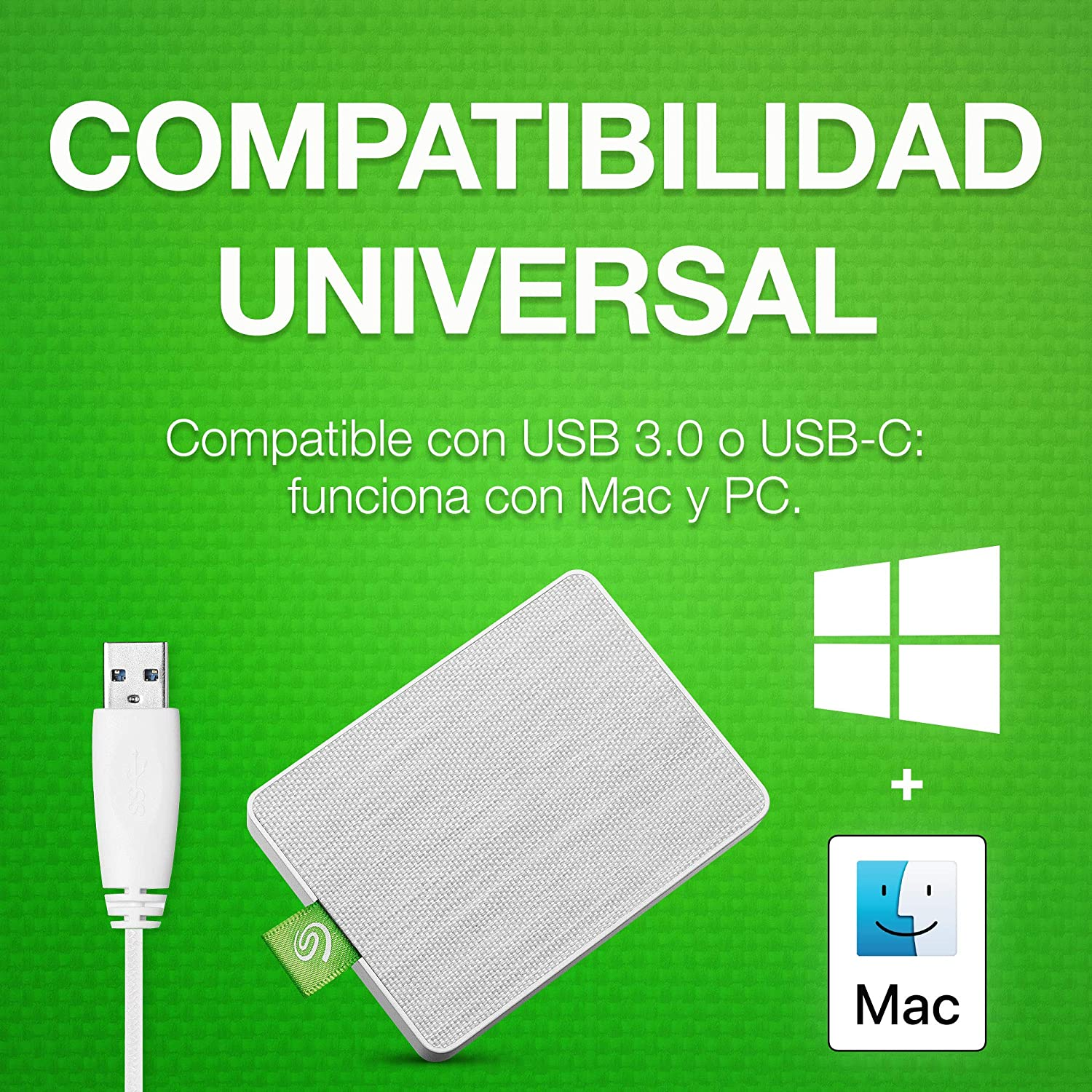 Disco duro externo 1 TB - Seagate Ultra Touch SSD STJW1000400, SSD, 2.5", USB-C, 400 MB/s, Blanco