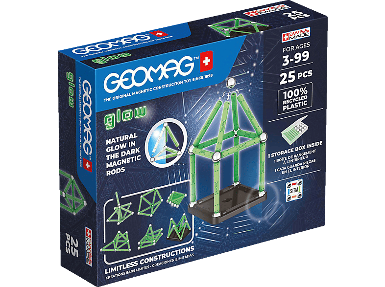 GEOMAG 328-Geo Geomag Glow Recycled 25 Teile Magnetspiel Mehrfarbig