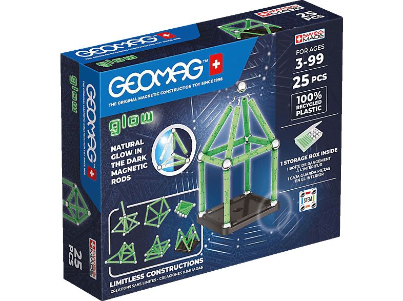 GEOMAG 328-Geo Geomag Glow Recycled Teile Magnetspiel 25 Mehrfarbig