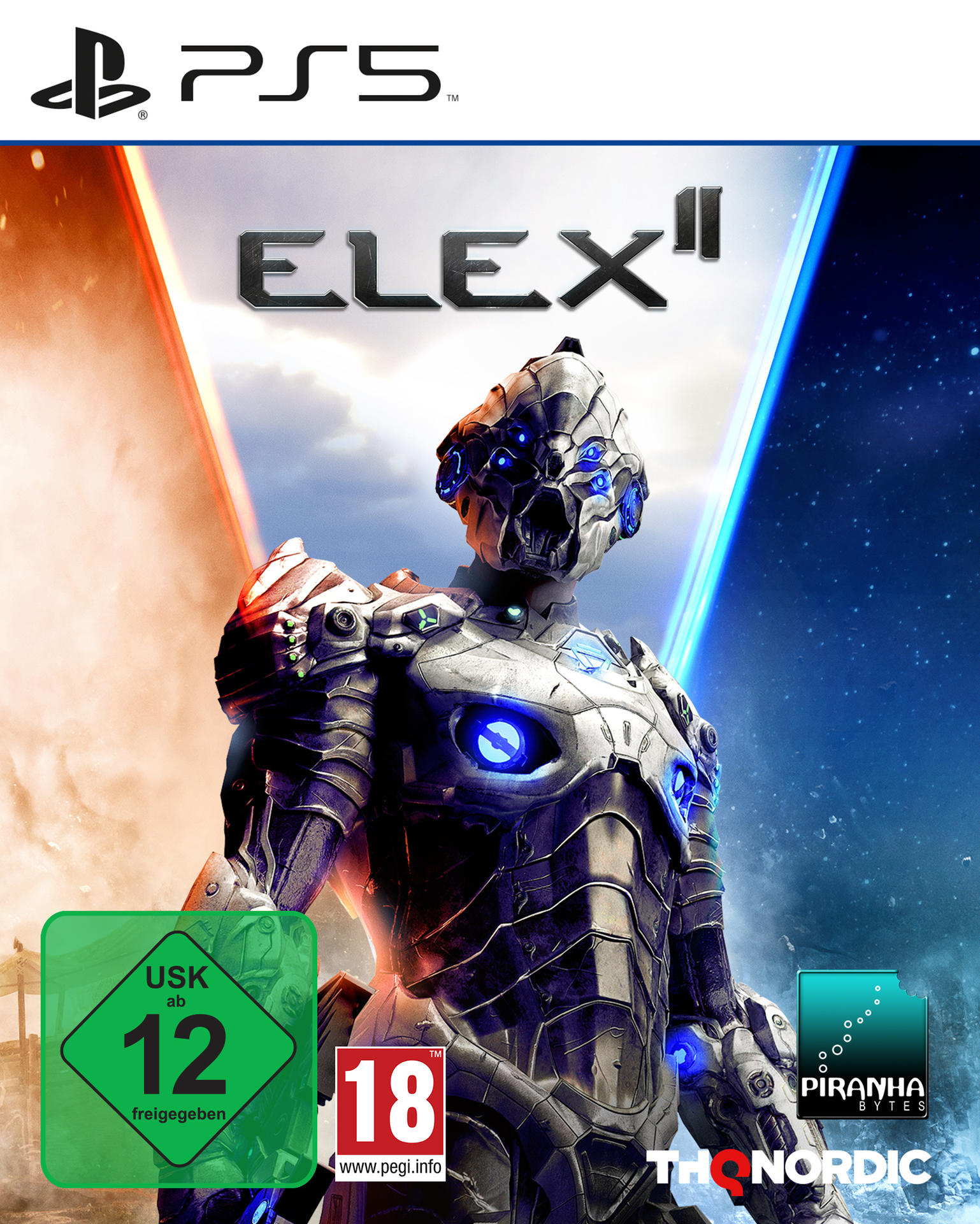 ELEX II-Spielcover. Futuristisch gepanzerte Figur, Spiel-Logo und ESRB-Bewertung.