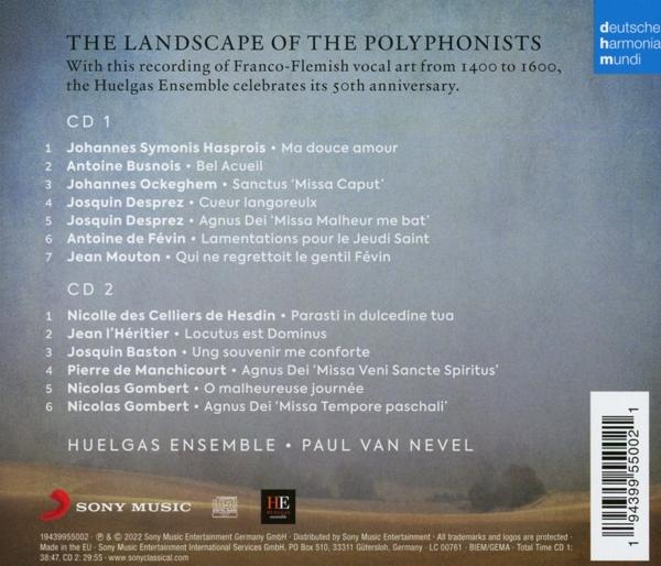 CD-Cover mit Titelliste polyphonischer Musik, mit Text und Landschaftsbild.