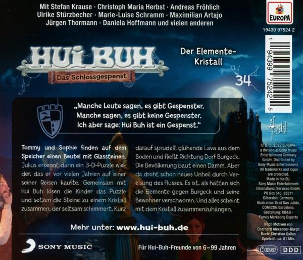 Rückseite einer DVD-Hülle mit deutschem Text und Bildern aus dem Film 'Hui Buh'.