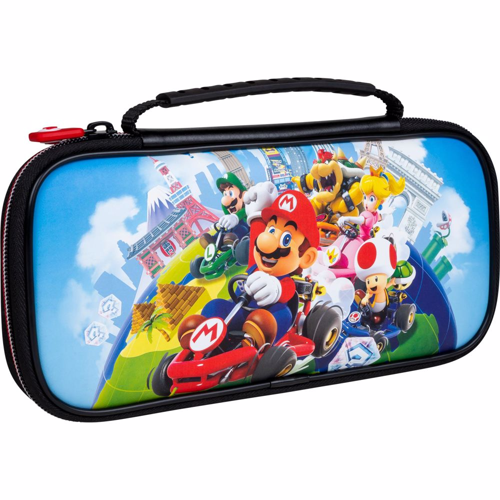 A Mario Kart themed Nintendo Switch carrying case.