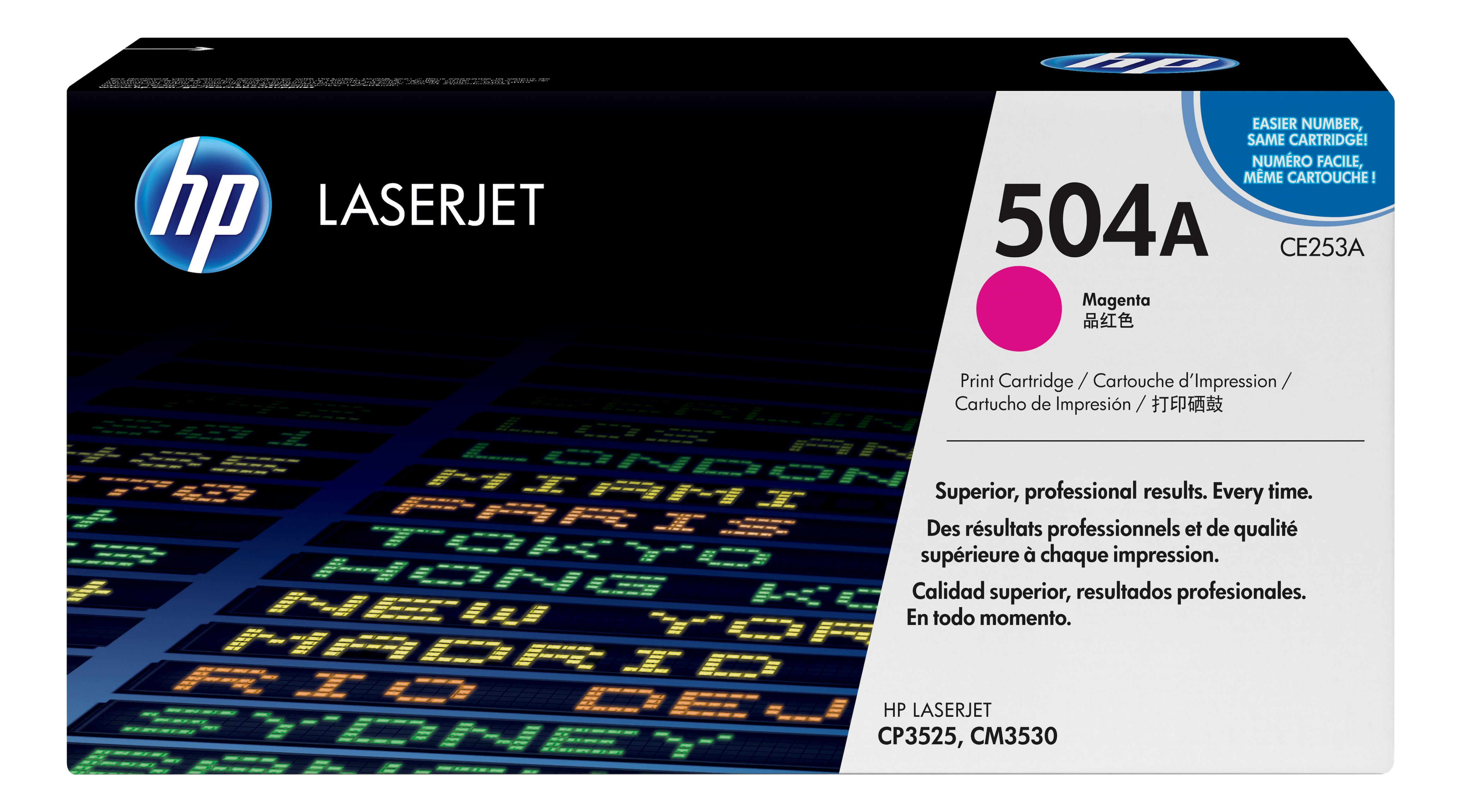 Cartouche d'impression HP LaserJet 504A Magenta, CE253A, pour CP3525, CM3530.