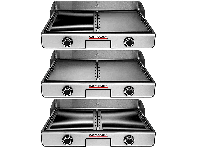 GASTROBACK 42524 Plancha & BBQ Design Elektrogrill, Silber/Schwarz (2000 Watt)