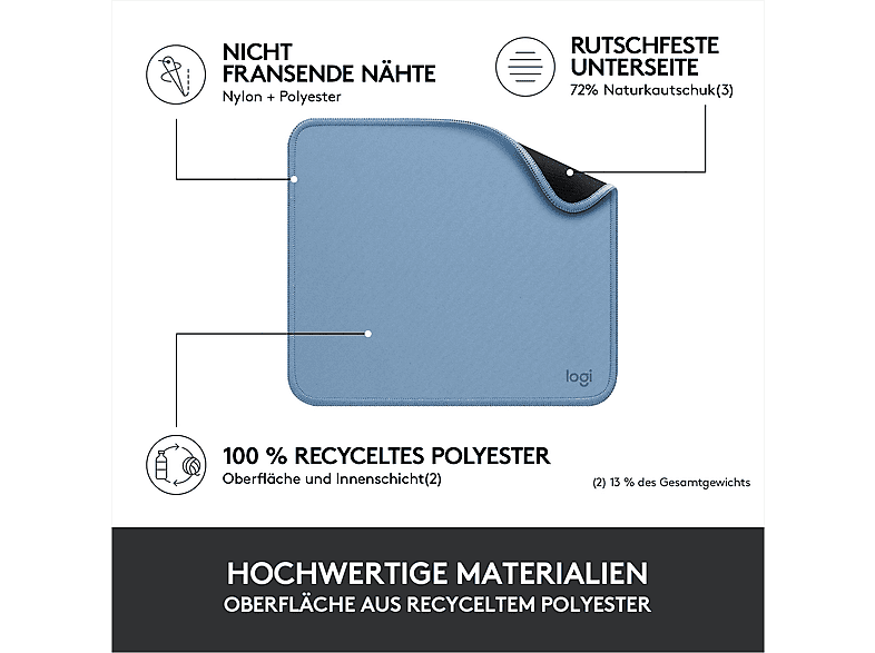 LOGITECH Mousepad Studio Series, 200 x 230 mm, Blaugrau; Mauspad — Foto 3 von 5