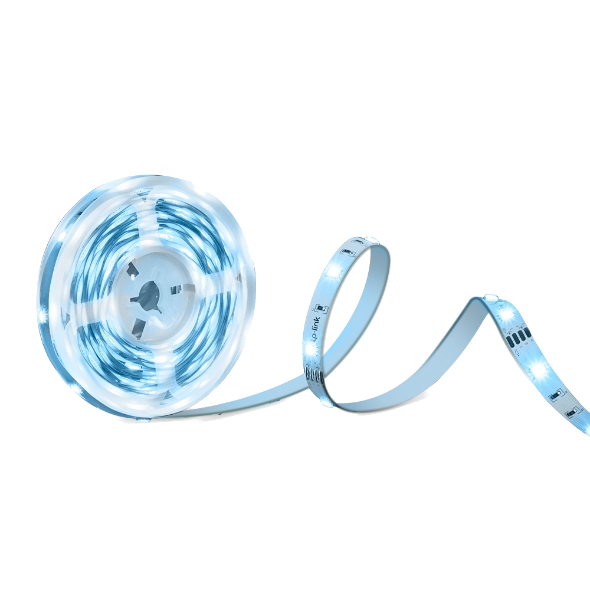Rulo halinde LED ışık şeridi, sarılmış. Şerit beyaz LED'lere sahiptir ve TP-Link logosuyla işaretlenmiştir.