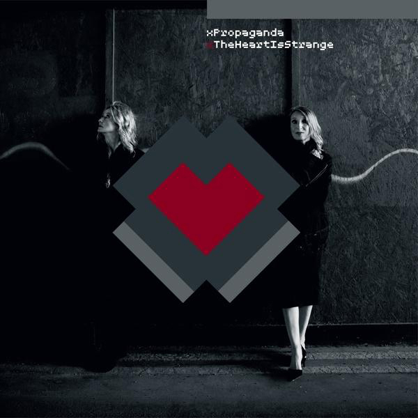 Albumcover. Zwei Frauen, geometrisches Design, Schwarz-Grau-Farbschema.