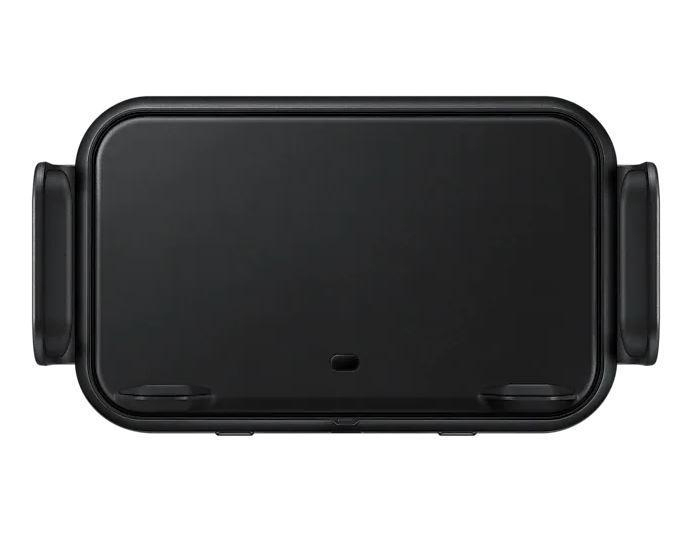 Schwarzes kabelloses Samsung-Ladegerät mit zwei Haltern und einer flachen Oberfläche.