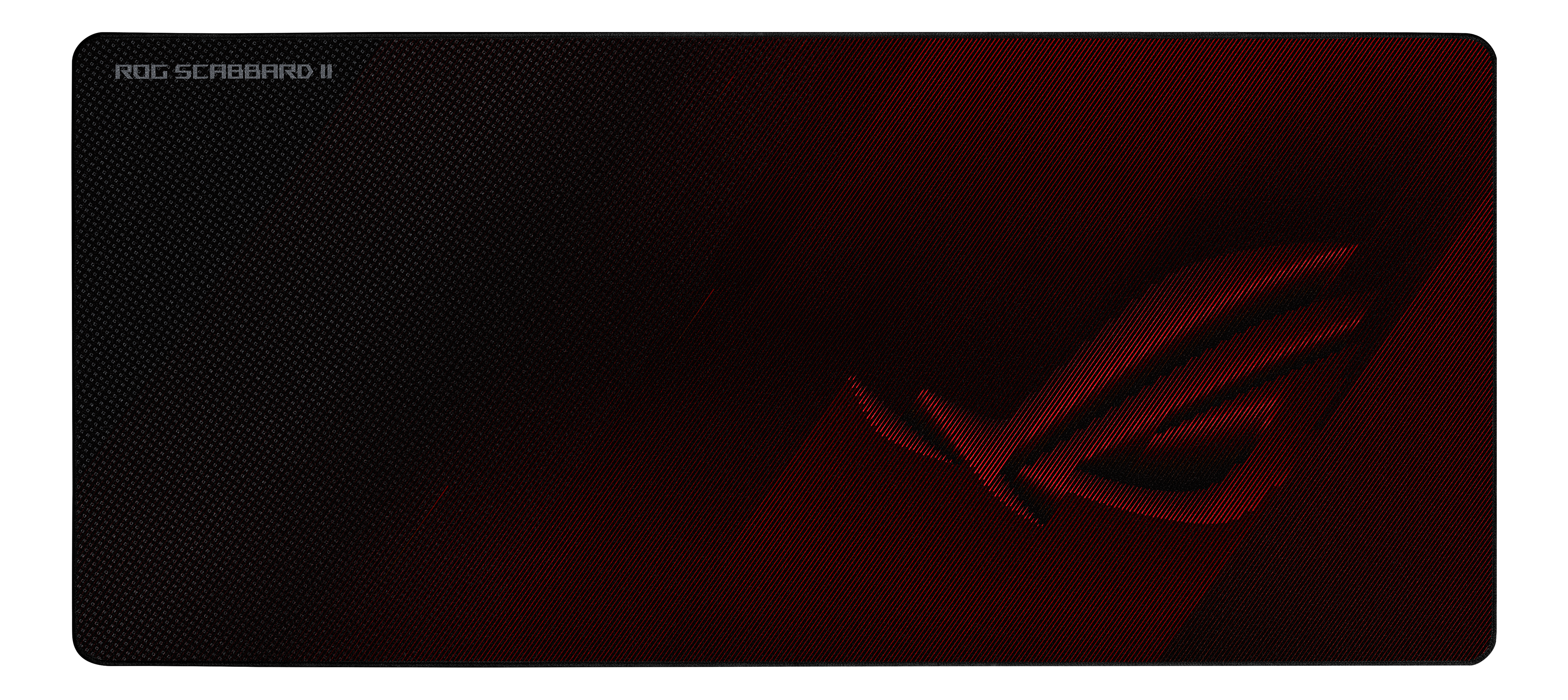 Tappetino mouse nero con logo rosso stilizzato e texture.