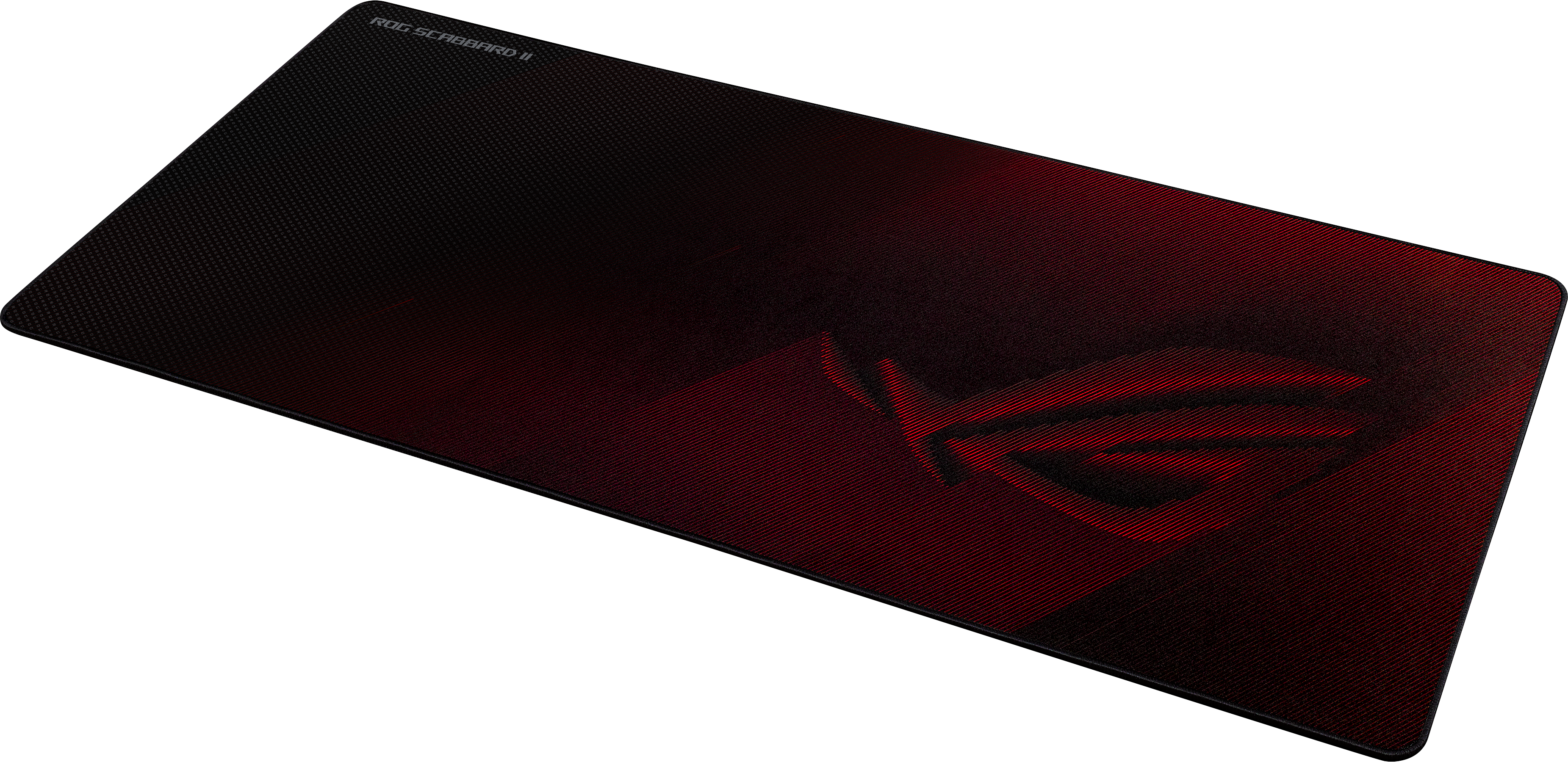 Tappetino mouse nero con logo e testo ROG rossi.