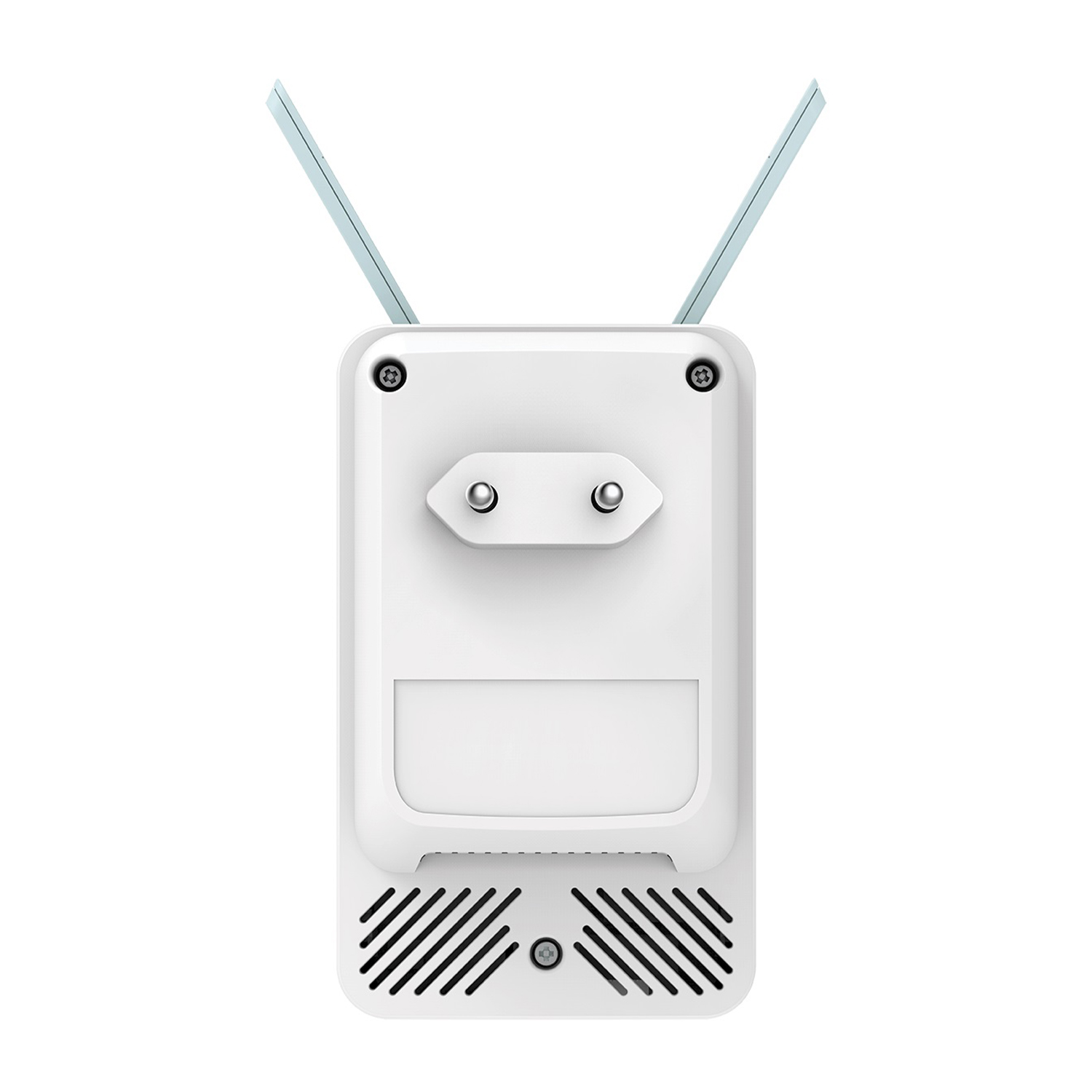 Router bianco con due antenne e una spina sul retro. Ha prese d'aria nella parte inferiore.