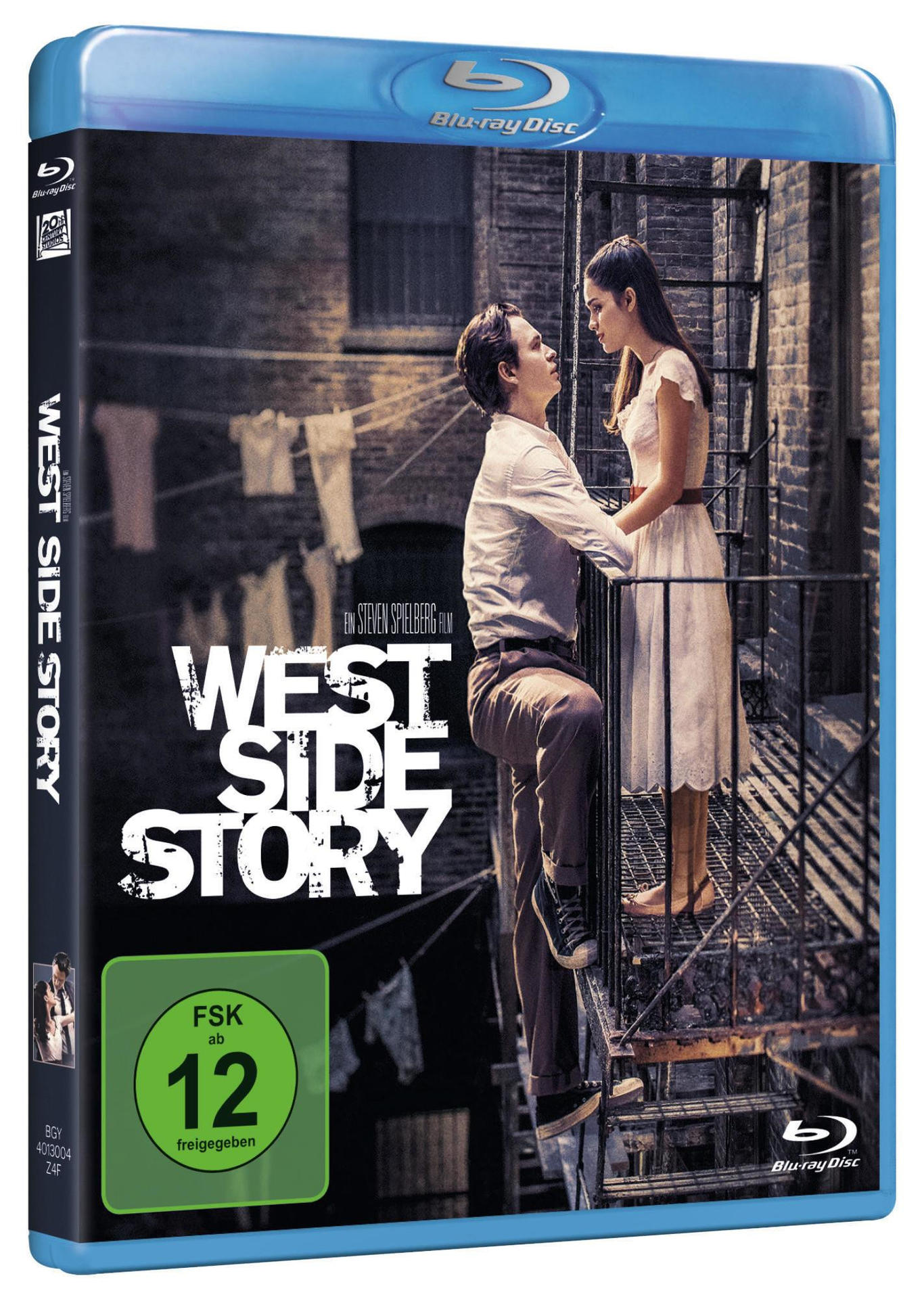 Blu-ray-Cover von 'West Side Story' mit zwei Personen auf Feuerleiter.