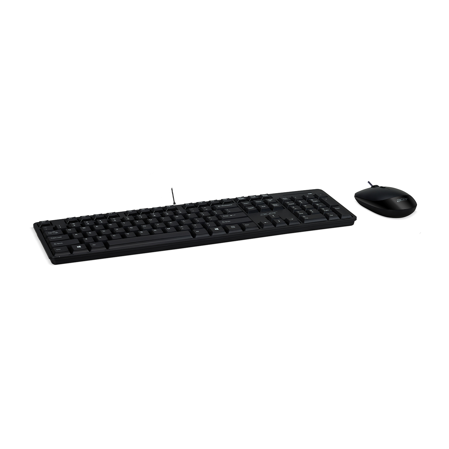 Una tastiera e un mouse neri. La tastiera ha un layout completo.