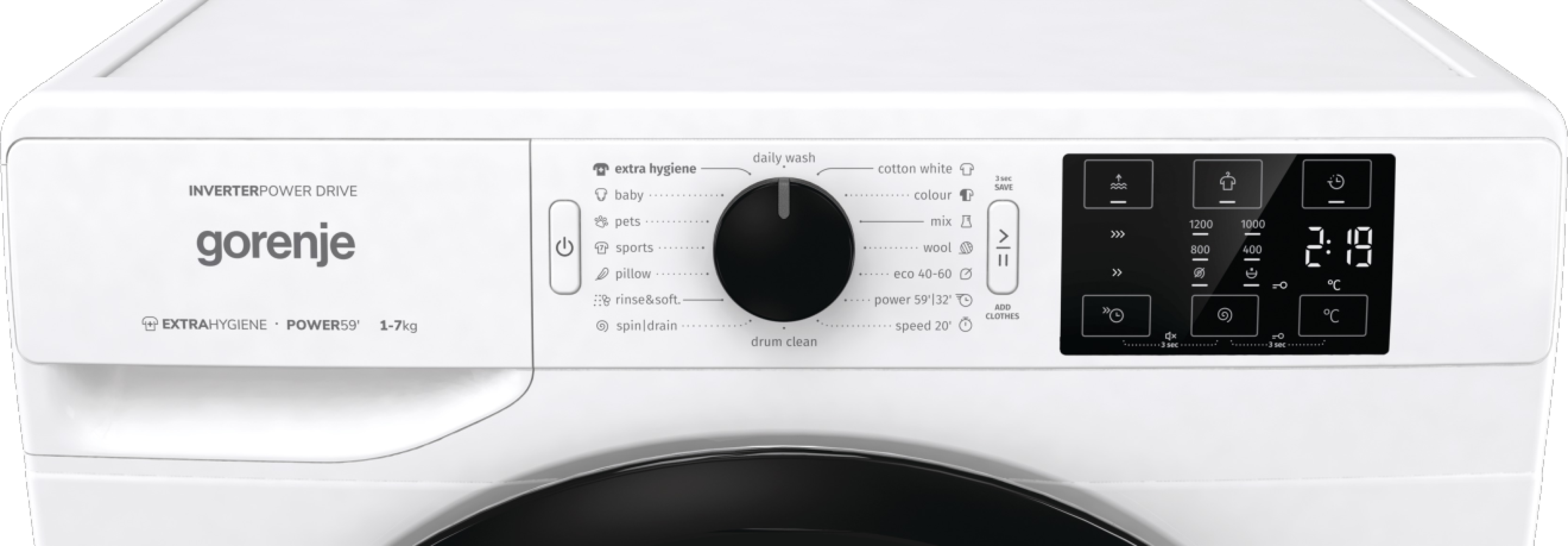 GORENJE WNEI72B elöltöltős mosógép 7 kg, 1200 f/p, WaveActive dob, Inverter motor, StableTech kivitel