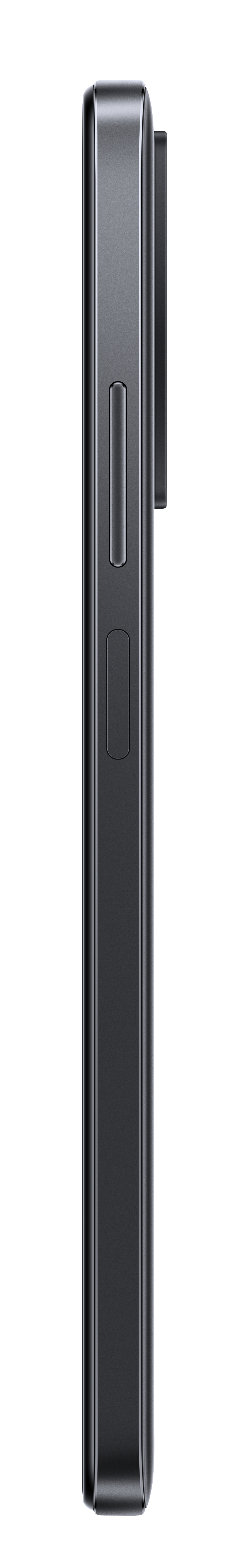 Smartphone auf weißem Hintergrund. Seitenansicht. Schwarze Farbe, mit Tasten und Kamera.