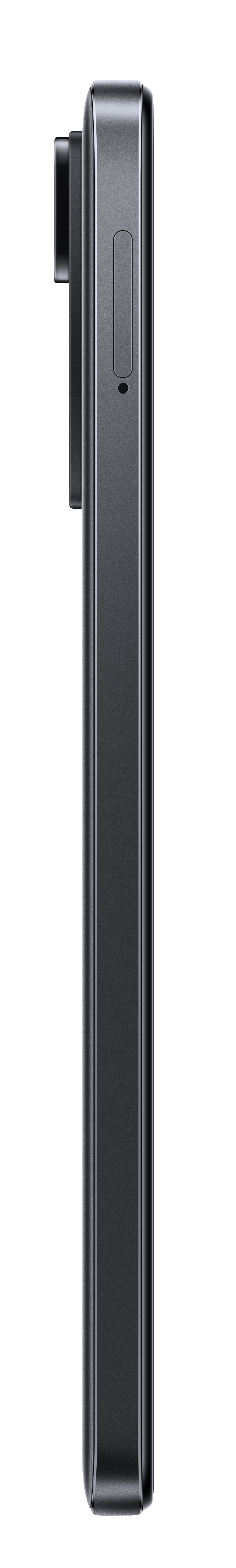 Seitenansicht eines schwarzen Smartphones mit sichtbarer Kamera und Knöpfen.