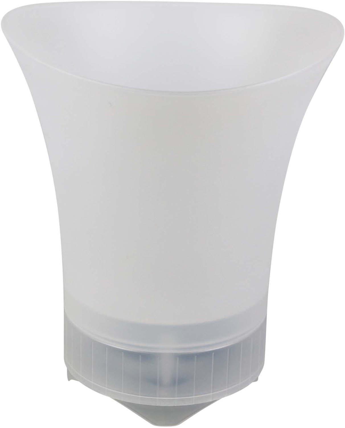 Clear, frosted plastic vase with a wide top and a narrow base.