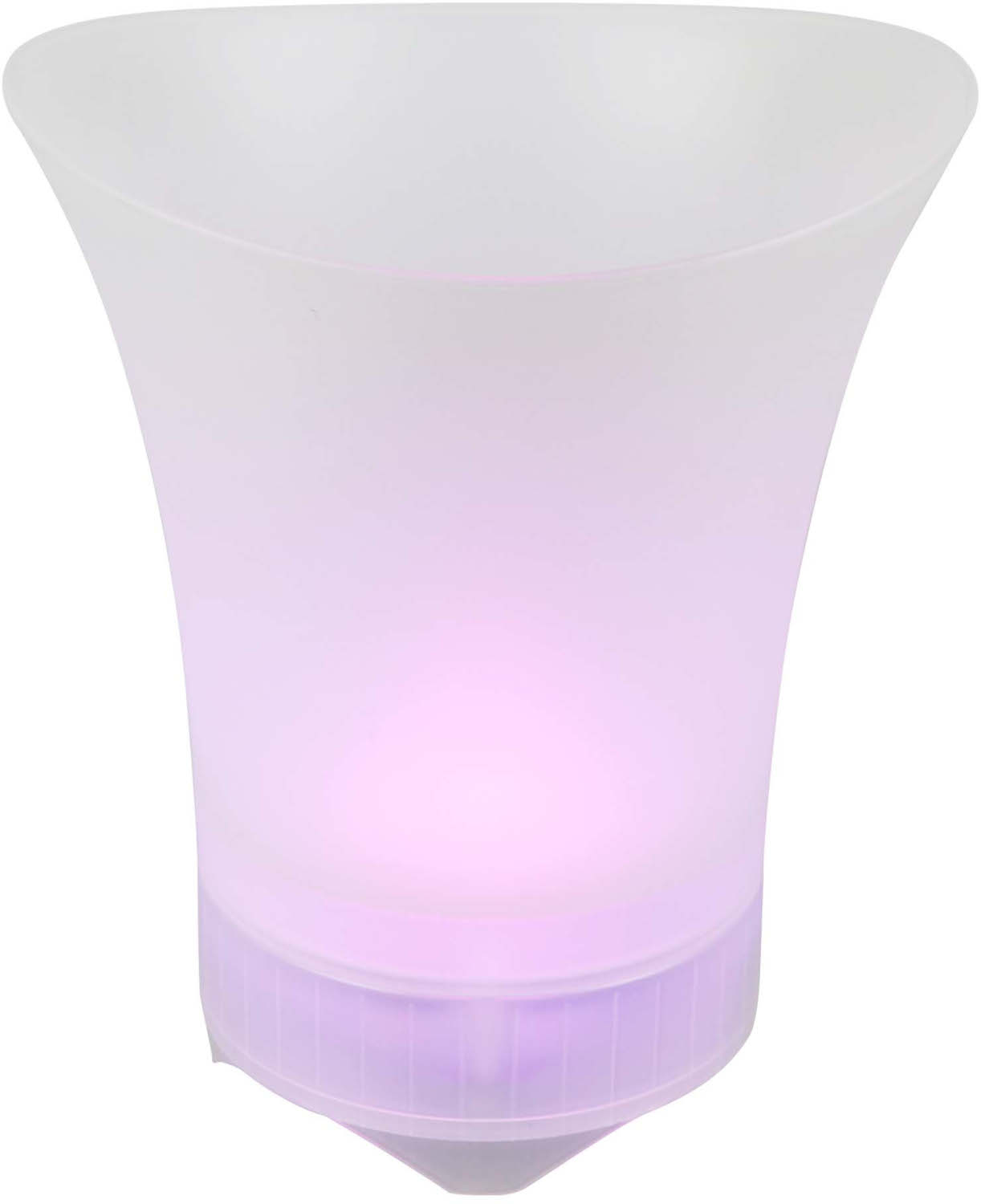 A translucent, white vase-shaped lamp with a pinkish glow from the inside.