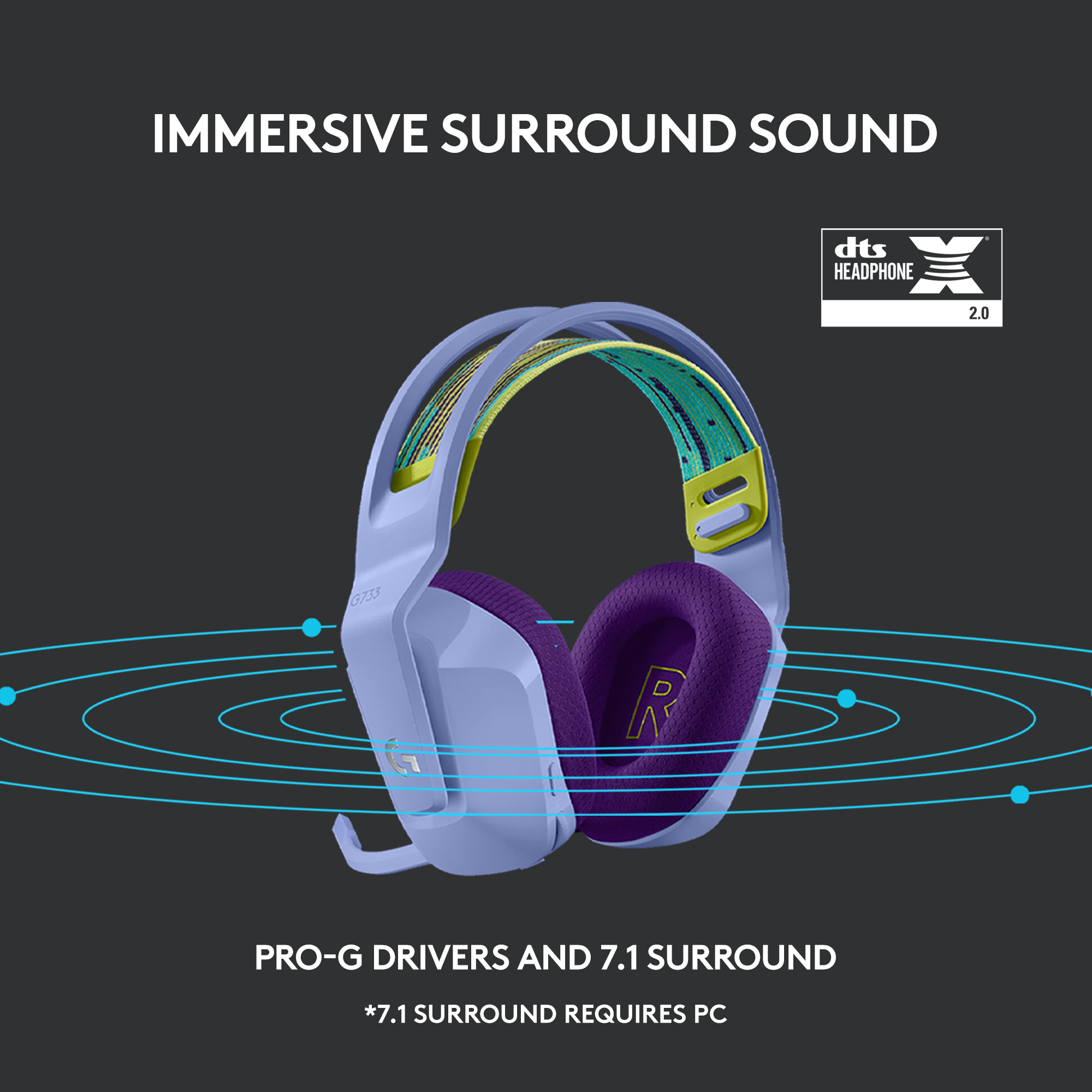 Un casque de jeu violet et bleu avec des lignes en spirale autour.