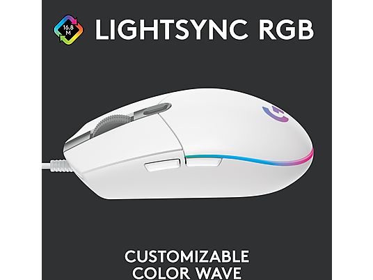 LOGITECH G203 LIGHTSYNC - Mouse Gaming, Cablata, Ottica con LED, 8000 dpi, Bianco