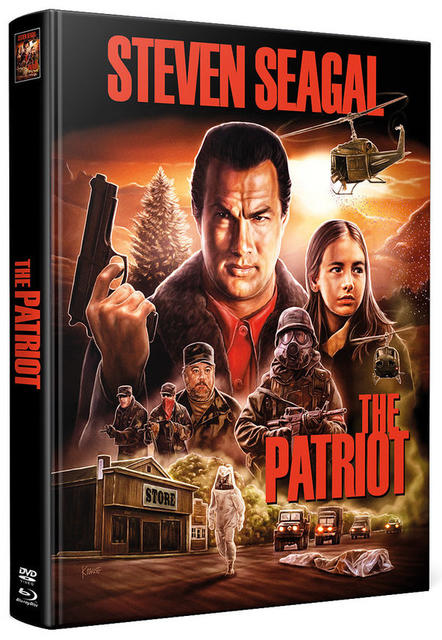DVD-Cover des Films 'The Patriot' mit Steven Seagal, einer Pistole und einem Hubschrauber.