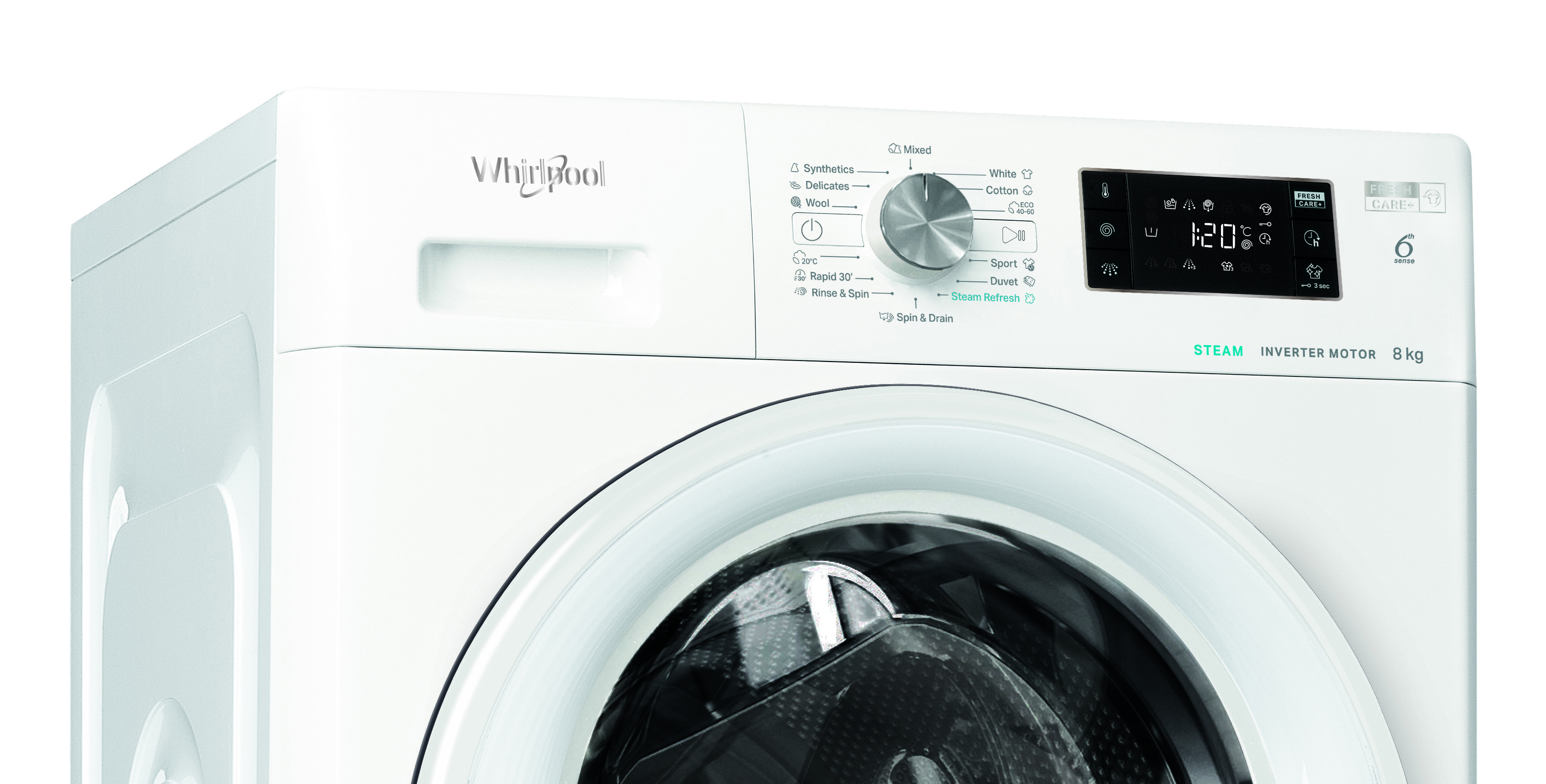 WHIRLPOOL FFB8258WVEE elöltöltős mosógép 8 kg, 1200 f/p, 6. érzék, inverter motor, FreshCare+, Clean+