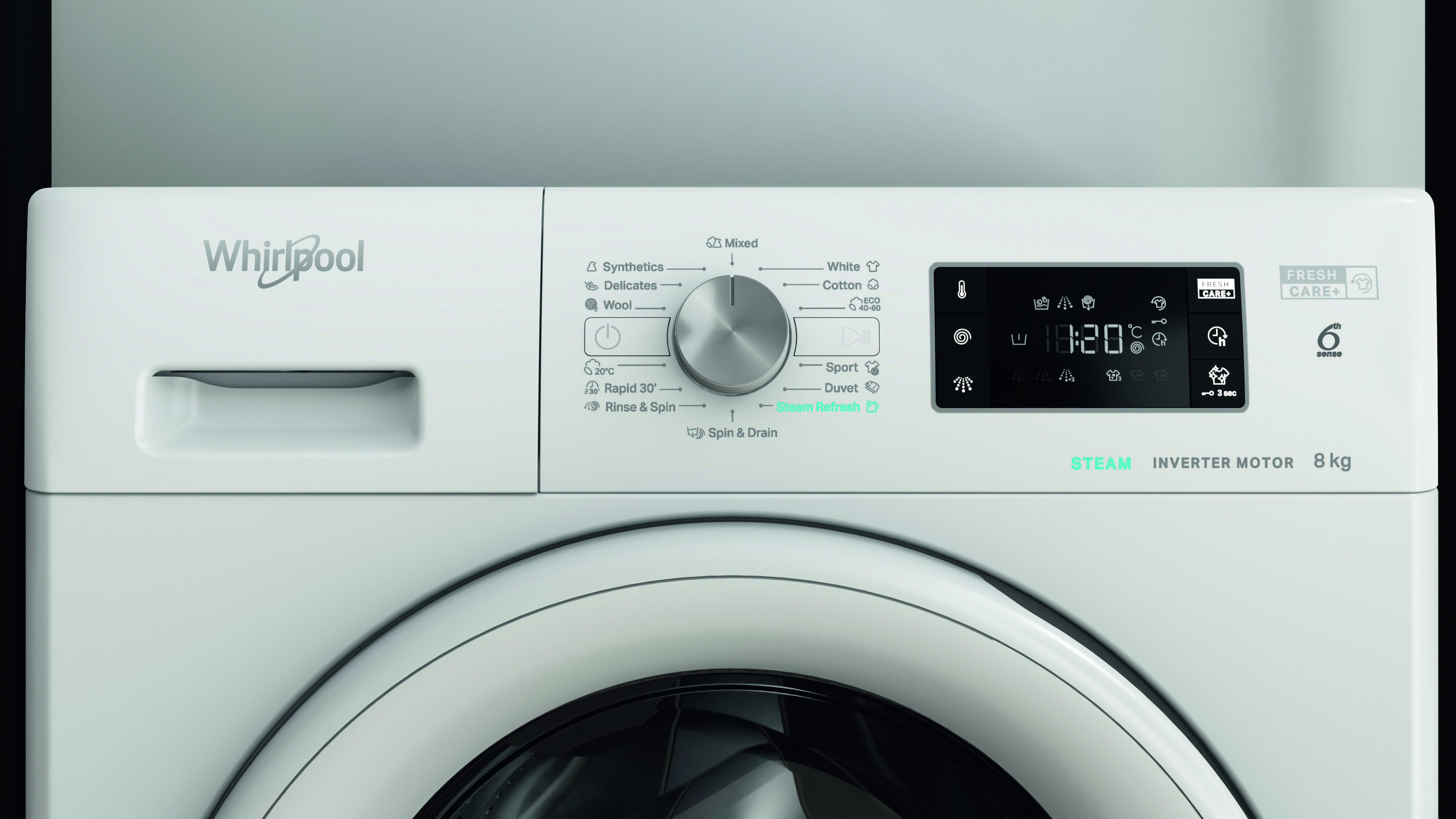 WHIRLPOOL FFB8258WVEE elöltöltős mosógép 8 kg, 1200 f/p, 6. érzék, inverter motor, FreshCare+, Clean+