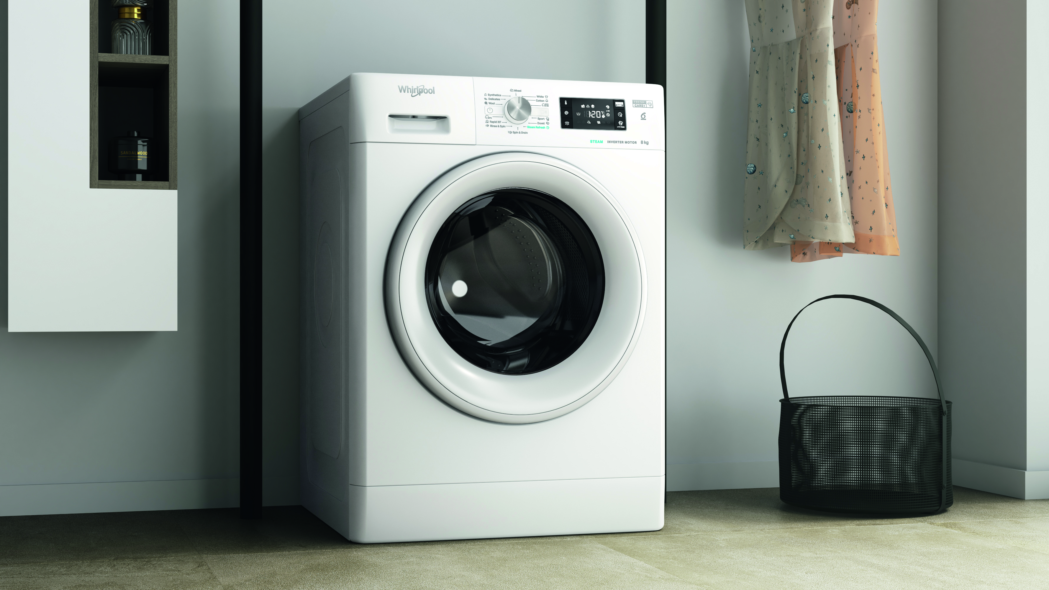 WHIRLPOOL FFB8258WVEE elöltöltős mosógép 8 kg, 1200 f/p, 6. érzék, inverter motor, FreshCare+, Clean+