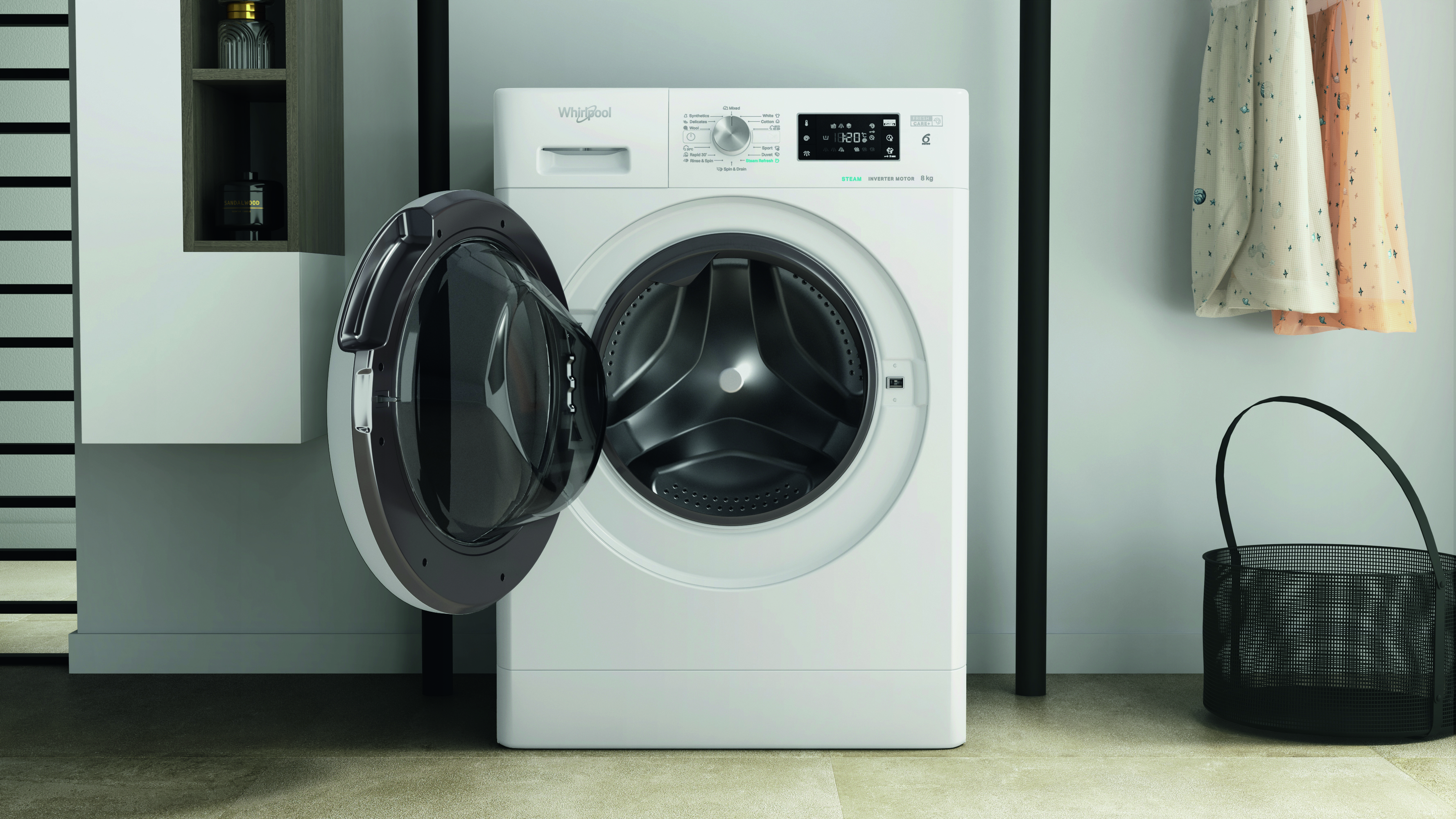 WHIRLPOOL FFB8258WVEE elöltöltős mosógép 8 kg, 1200 f/p, 6. érzék, inverter motor, FreshCare+, Clean+
