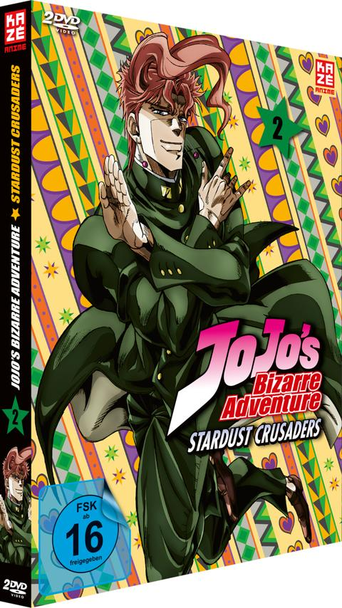 DVD-Hülle von JoJo's Bizarre Adventure. Ein Mann in einem grünen Mantel posiert.