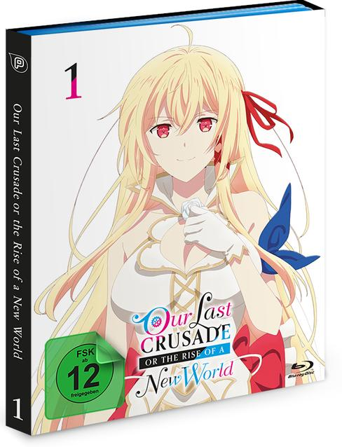 Anime DVD-Box, blondes Mädchen, rotes Band, grüner Aufkleber, weißer Hintergrund.