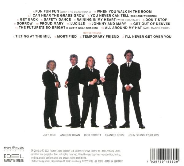 CD-borító, öltönyös zenekarral, fehér háttérrel. A dalcímek listázva. A zenekar tagjainak nevei alul.