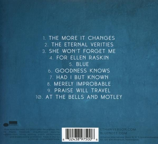 Dos d'un CD avec un fond bleu et le texte des chansons et des informations.