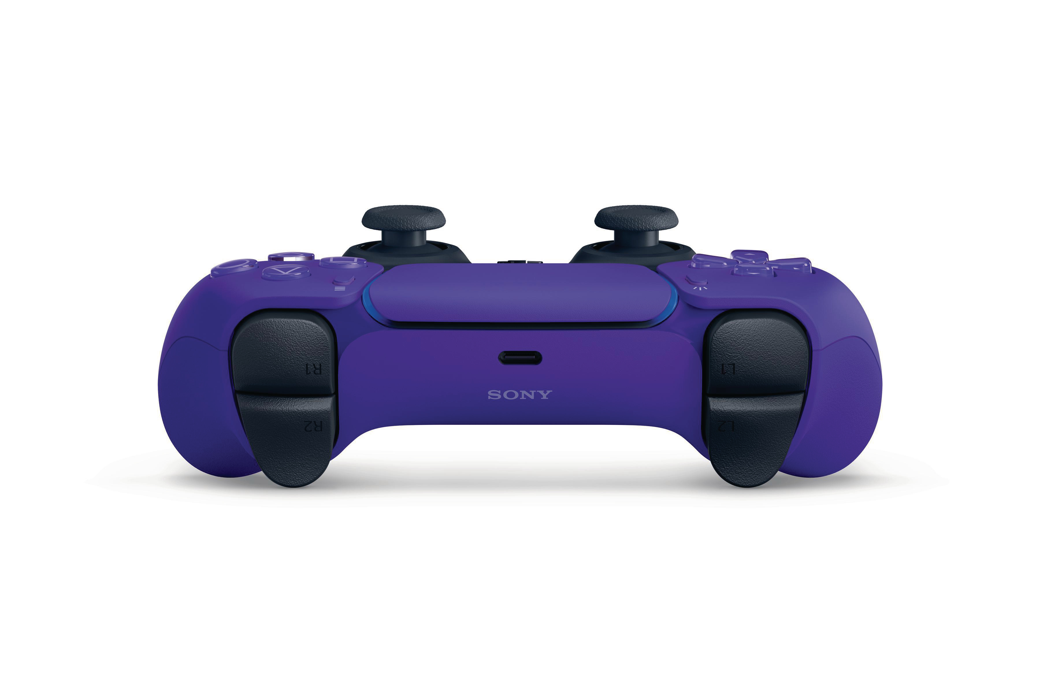 Lila Sony PlayStation 5 Controller. Knöpfe, Joysticks und Touchpad auf weißem Hintergrund sichtbar.