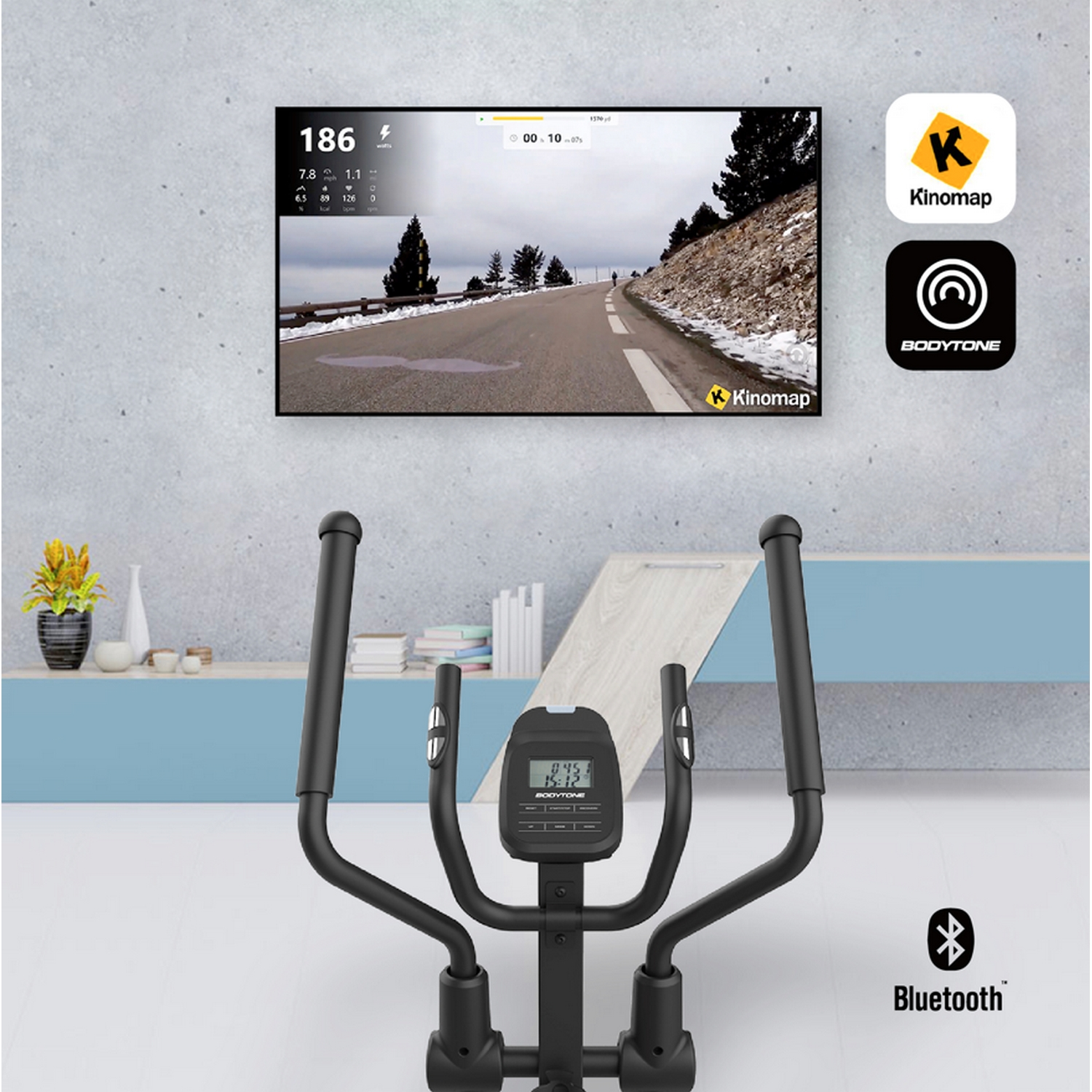 Bicicleta elíptica - Bodytone DE40, Zancada 36 cm, Volante inercia 12 kg, Peso Máx. 150 kg, 32 Niveles Intensidad, LCD, Negro