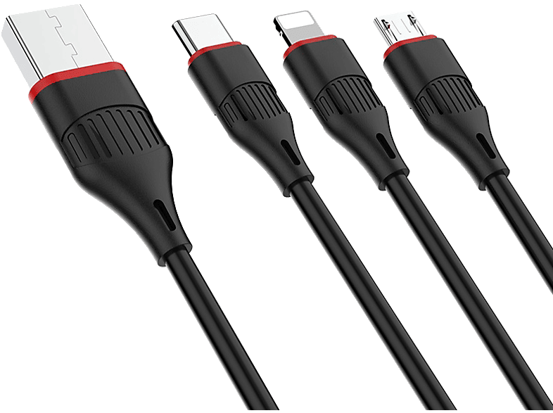 BOROFONE 3 az 1 ben töltőkábel (USB Type-C, MicroUSB, Lightning csatlakozó) (BX17)