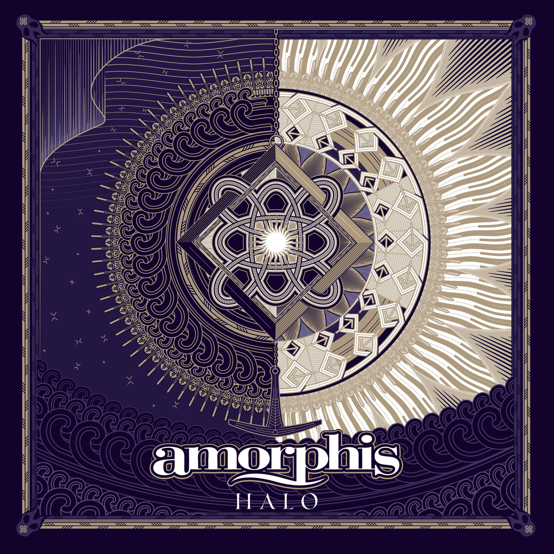Albumhoes voor Amorphis' Halo, met een gedetailleerd, symmetrisch ontwerp.