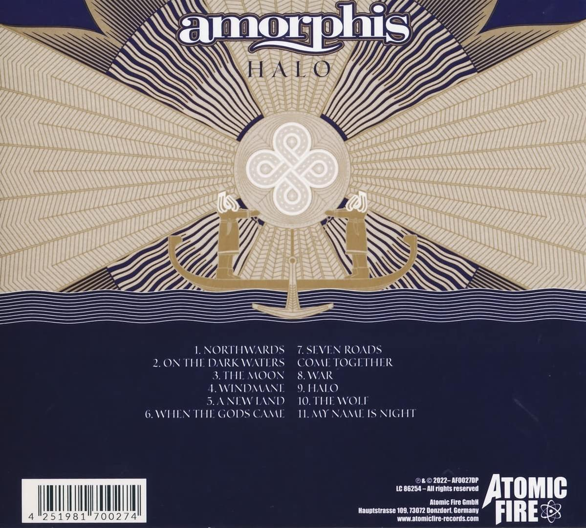 De achterkant van een albumhoes met het Amorphis-logo en de tracklist.