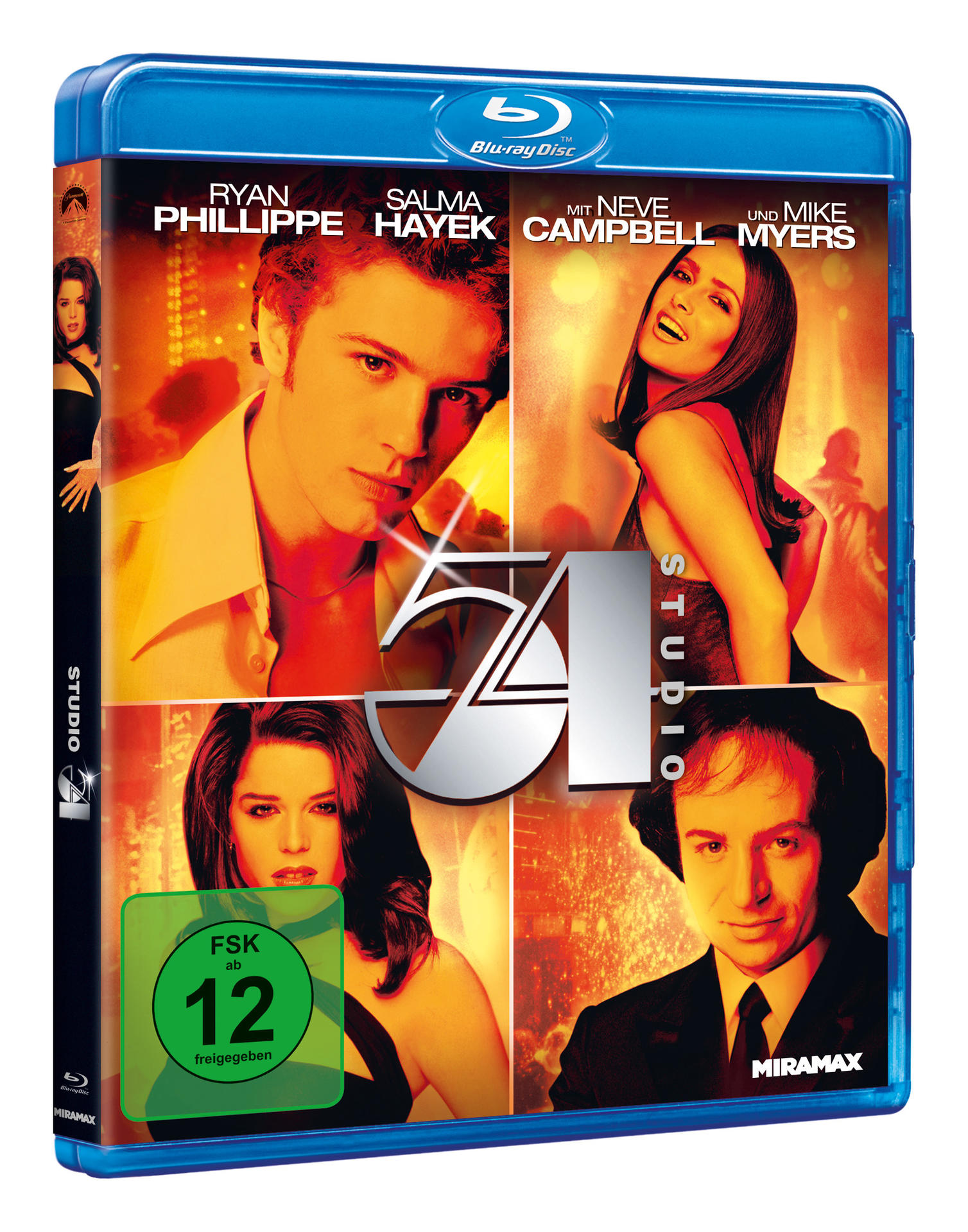 Der Blu-ray-Cover. Ein Filmplakat mit dem Titel '54 Studio' und Schauspielern.