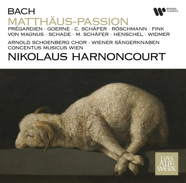 Bach Máté-passiójának CD-borítója, amely egy kötözött lábú bárányt és szöveget ábrázol.